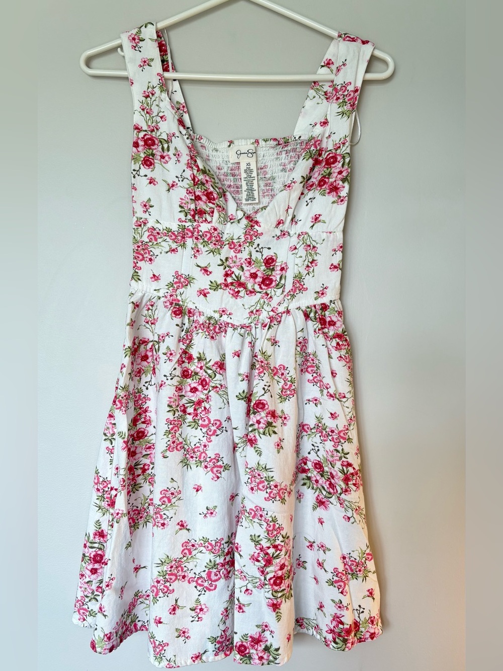 Jessica Simpson White Floral Sundress with Pink & Green Accents